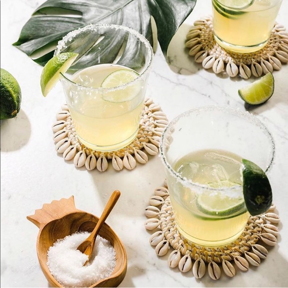 Vintage Other - Vintage 1960s Rattan & Shell Coaster Set
